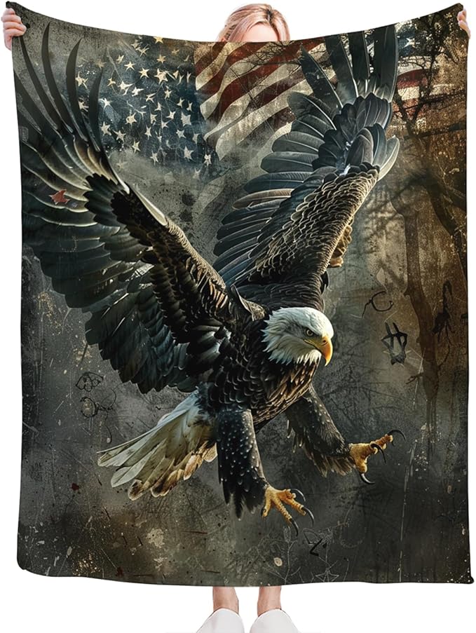Tijuboni American Eagle Throw Blanket Eagle Gifts for Women Men Girls Boys Kids Adults Soft Flannel Fleece Blanket for Couch Sofa Bed Home Decor 60"x80"