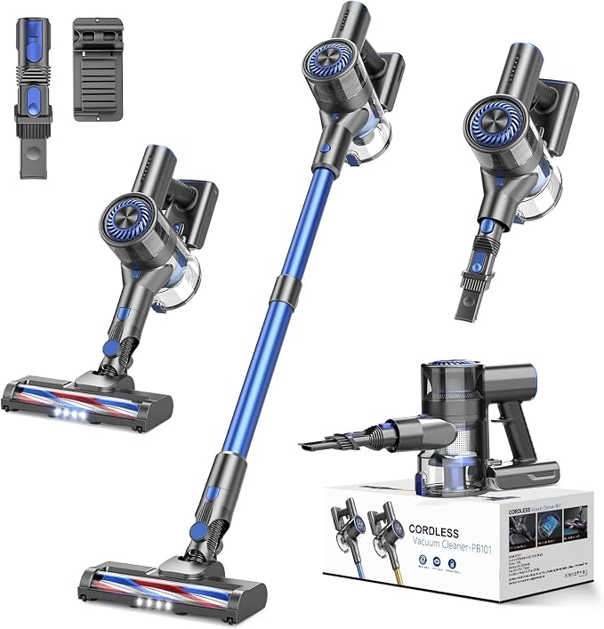Comvtu Cordless Vacuums, 80,000PRM Powerful Motor Vacuum Cleaner and 2200mAH Rechargeable Battery up to 35 Mins Worktime, 2 Adjustable Modes, Detachable Parts, Wireless Stick Vacuum (Deep Blue)