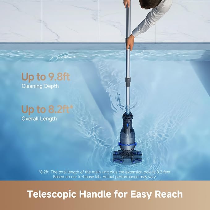 MOVA Handler V10 Cordless Pool Vacuum, 18.5 GPM Suction, Transparent Suction Head & 5.9ft Telescopic Pole and Skimmer Net, 60min Runtime, Handheld Rechargeable Pool Cleaner for All Pool Types, IPX8