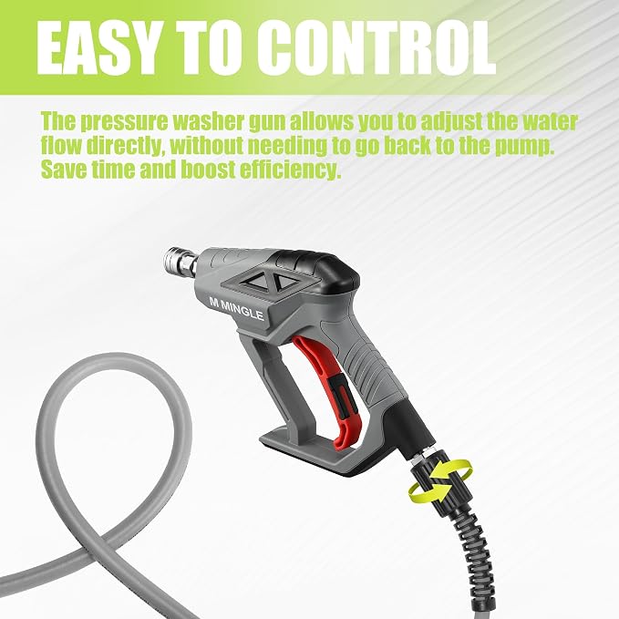 M MINGLE Sewer Jetter Kit for Pressure Washer 50 FT, Drain Cleaner Hose with Power Washer Gun, 1/4 Inch NPT Corner Rotating and Button Nose Sewer Jetting Nozzle, Orifice 4.0, 4.5