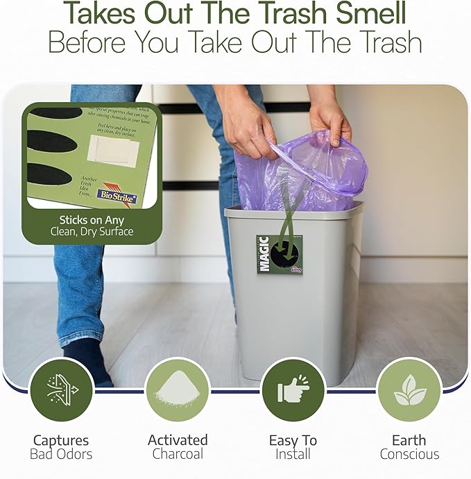Trash Magic Activated Charcoal Trash Can Odor Eliminator - Peel & Stick Garbage Can Deodorizer - Air Freshener for Fridge, Compost, Drawers & Diaper Pails - Lasts 4 Months - Made in USA (1 Pack)