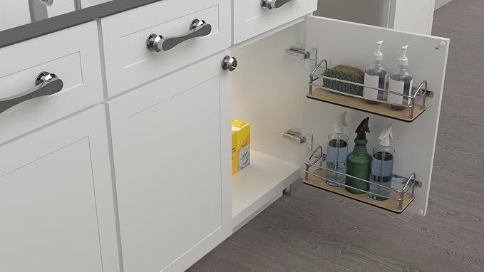 Rev-A-Shelf Steel Cabinet Door Mounted Storage Organizer for Spice Bottles or Cleaning Supplies in Laundry Rooms, Kitchens, and Bathrooms, 54DS-14-1