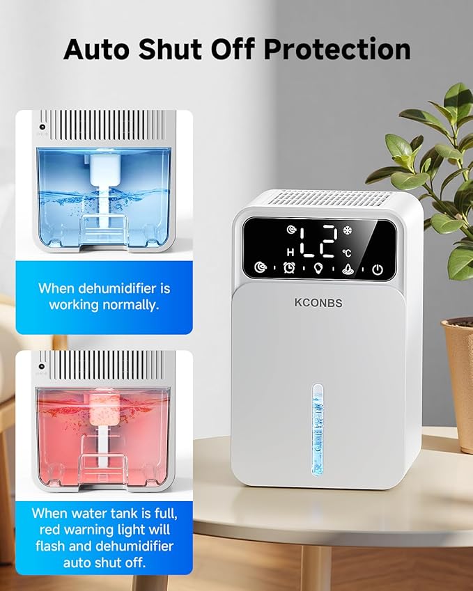 Dehumidifier for Home, 60 OZ Capacity, Auto Shut-Off for Medium Rooms up to 500 Sq.Ft, Portable Quiet for Bedroom Bathroom Basement, 24H Timer & 7 Color Lights (Silver)