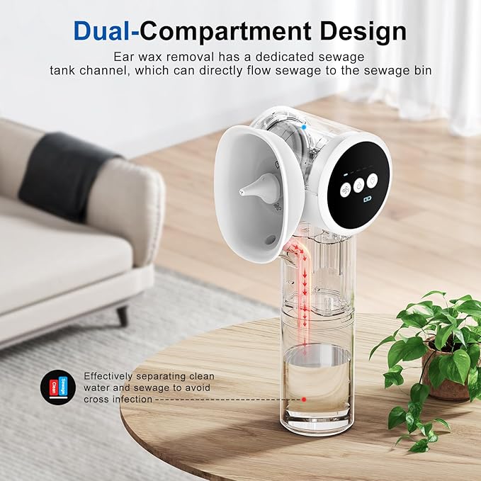 Upgraded Ear Wax Removal, Electric Ear Cleaner with Mild Drying, Safe & Gentle Automatic Ear Cleaner, Cleaning with Dual-Compartment Design, Electric Ear Wax Removal 5 Pressure Settings, IPX7, White