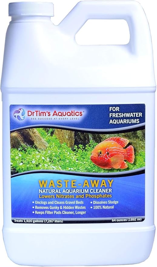 DrTim's Aquatics Freshwater Waste-Away Sludge Busting Solution – for Freshwater Aquaria, Fish Tanks, Aquariums – Unclogs, Cleans Gravel Beds, Removes Hidden Wastes – 100% Natural – 64 oz.