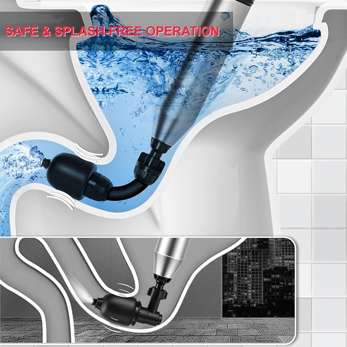 Rozlchar Cordless Electric Toilet Plunger Compatible for Milwaukee 18V Battery (No Battery),High Pressure Drain Unclogger with 3 Interchangeable Heads for Sinks, Washbasin, Toilets
