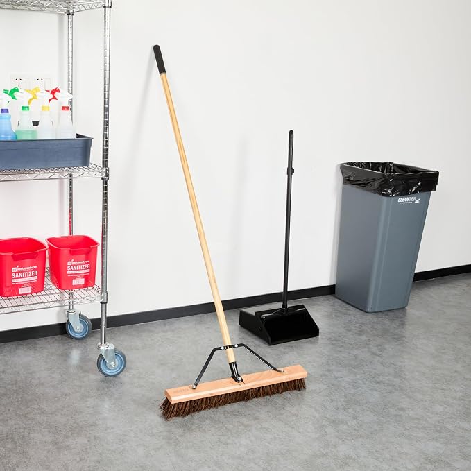 Restaurantware-Clean Tek Professional 24 Inch Push Broom, 1 Heavy-Duty Broom with 60” Handle - Palmyra Bristles, Use Indoor and Outdoor, Wooden, Commercial Use, for Deck, Driveway, Garage, Patio