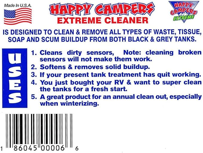 Happy Campers RV Black Tank Cleaner - Powerful Sensor & RV Holding Tank Cleaner, Removes Grease, Stubborn Odors, Mineral Deposits, Films & Build-Up, Tank Reset Solution