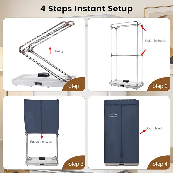 Portable Clothes Dryer Tent, Easy Installation Foldable Compact Electric Dryer Machine, 1200W Quiet Fast Drying with Adjustable Timer, Large Capacity for Apartment, RV, Travel (Blue)