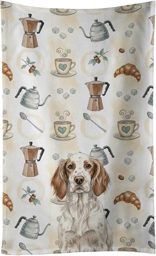 Caroline's Treasures Liver Belton English Setter Coffee Bar Kitchen Towel Velour Plush Front and Cotton Loop Back Machine Washable