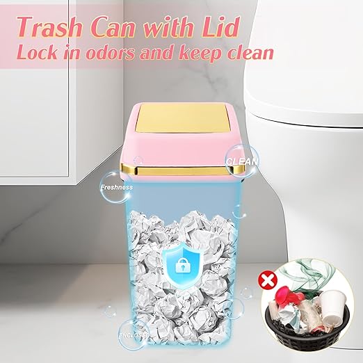 3 Pack Bathroom Trash Can with Lid 4 Gallon Small Trash Can with Swing LidBathroom Garbage Can with 225 Counts Trash Bags for Kitchen Bedroom Office(White Pink Green)