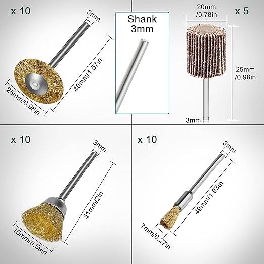 75PCS Mini Polishing Kit, Polishing Bit Abrasive Buffing Wheels Wire Brushes Flap Wheels Set for Rotary Tool, 1/8" (3mm) Shank
