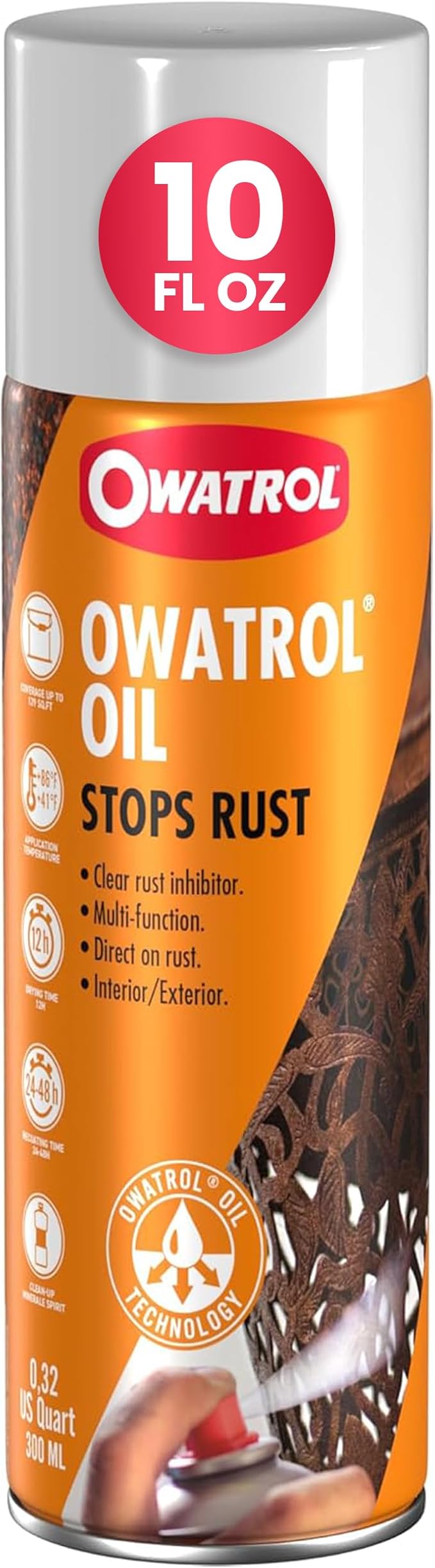OWATROL Oil Rust Inhibitor for Metal & Paint Conditioner - Spray 10 Oz - Prevents Corrosion, Enhances Paint Adhesion, Smooth Application, Heat-Resistant, Ideal for Metal, Wood & Industrial Machinery