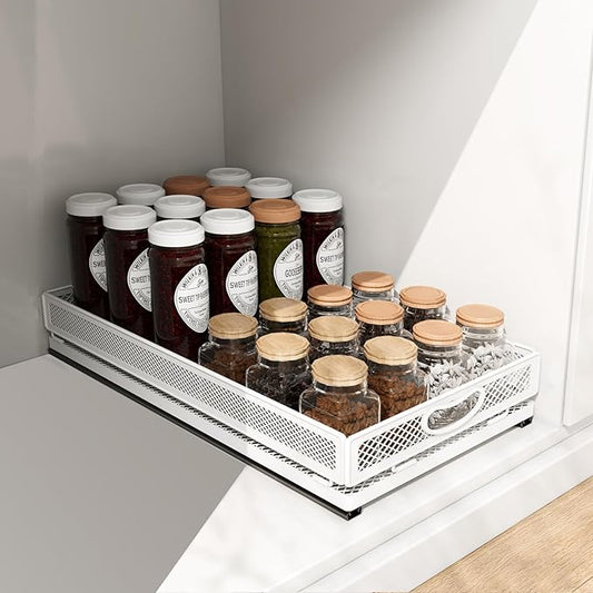 Pull Out Cabinet Organizer, Slide Out Drawers Fixed with Adhesive Nano Film, Pantry Shelves Sliding Drawer Storage Organization for Kitchen/Bathroom/Bedroom (19.7*13.8*3.3inch/50*35*8.5cm)