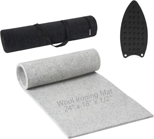 Wool Pressing Mat for Quilting, 24" X 18" Portable Wool Ironing Mat 100% Felted Wool Iron Board for Quilters, Great for Quilting & Sewing Projects