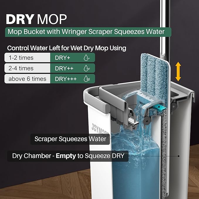 JOYMOOP Flat Mop and Bucket Set with Microfiber Pad, 12 Disposable Toilet Brushes with Stainless Steel Holder, Multi-Functional Cleaner for Household & Commercial Use, Floors, Windows & Toilets