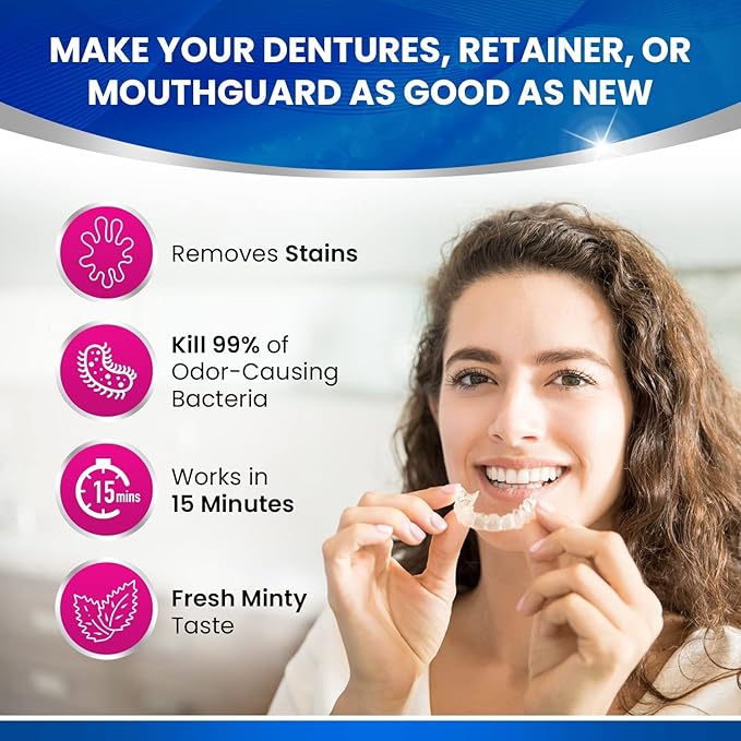36 units Retainer Cleaner and Denture Cleaning Tablets - Mouthguard Cleaner and Denture Cleaner Tablets Remove Plaque, Odors and Stains from Aligners, Night Guard and Removable Dental Appliances.