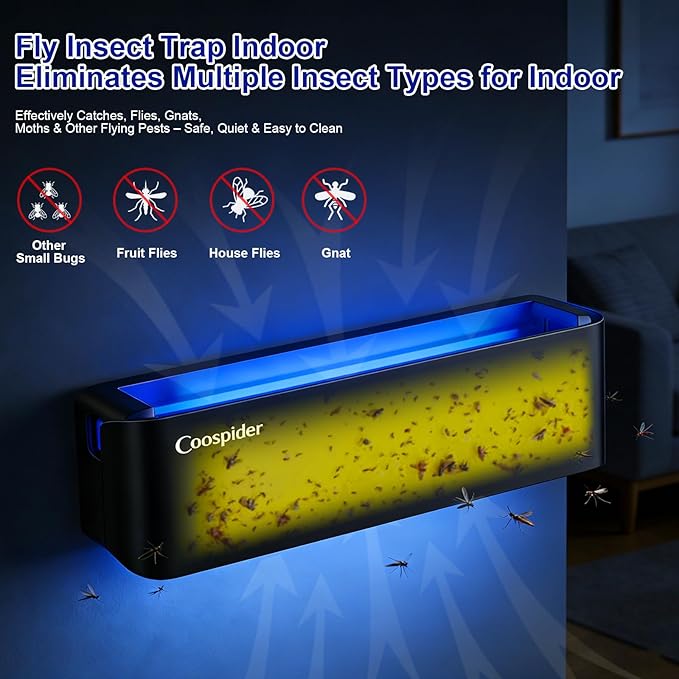 UV Fly Light Trap Indoor for Home Gnat Traps for House, Wall Sconce Fly Light Bug Catcher for Kitchen House & Restaurant Fruit Flies Garage & Warehouse
