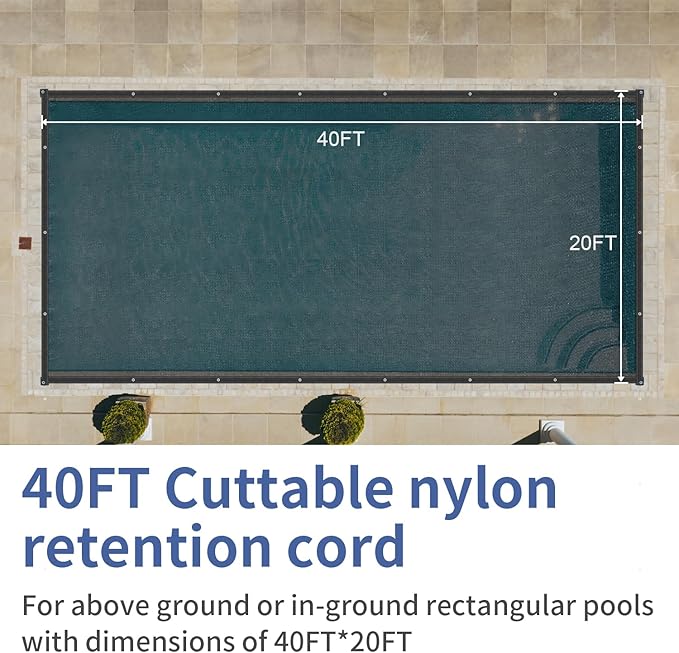 Pool Net Cover,20 x 40 FT Leaf Net Pool Cover with Grommets and Ropes,Mesh Pool Cover for Leaves or Rectangle Swimming Pool Leaf Net Cover