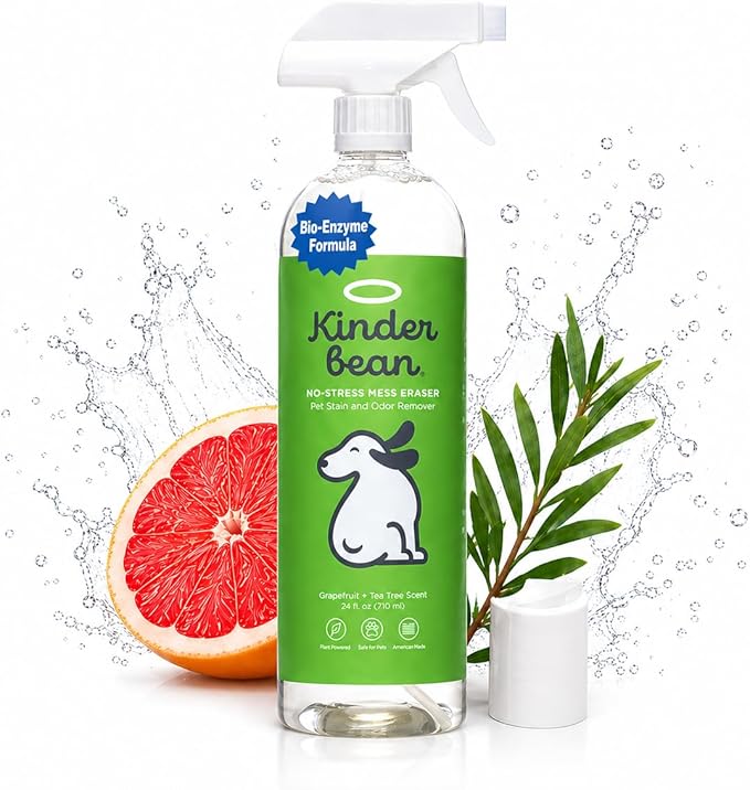 No-Stress Mess Eraser – Dog & Cat Urine Stain & Odor Remover, 24 oz, Enzyme Bio-Active Cleaner for Carpet, Upholstery & Car Seats, Helps Remove Pet Smell from Home & Car, Grapefruit & Tea Tree