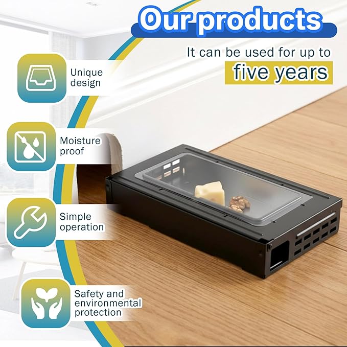 4 Packs Mouse Traps Multi Catch Rat Clear Top Mice Trap Rodent Humanized Black Rat Trap for Indoor Outdoor Control Pet and Security