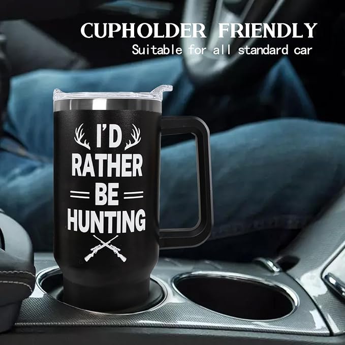 Ceovfoi Hunting Gifts for Men, 40 oz Deer Hunting American Flag Stainless Steel Tumbler with Handle Lid and Straw, Hunting Stuff Supplies Accessories