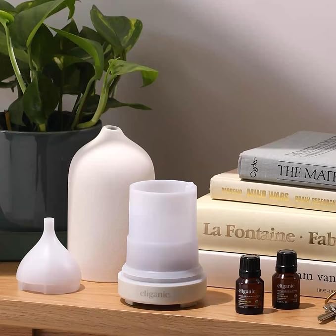 Cliganic Ceramic Diffuser (White), 100ml Ultrasonic for Essential Oils Aromatherapy, Home & Office