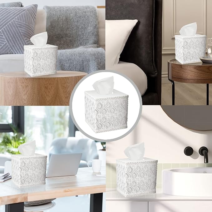 Zahari Home 2pc Monaco Modern Bath Accessories Set Waste Basket & Tissue Box Cover Modern Classic Contemporary Decorative Beautiful Designs Bathroom Decor Set for Home Luxury Bath Set