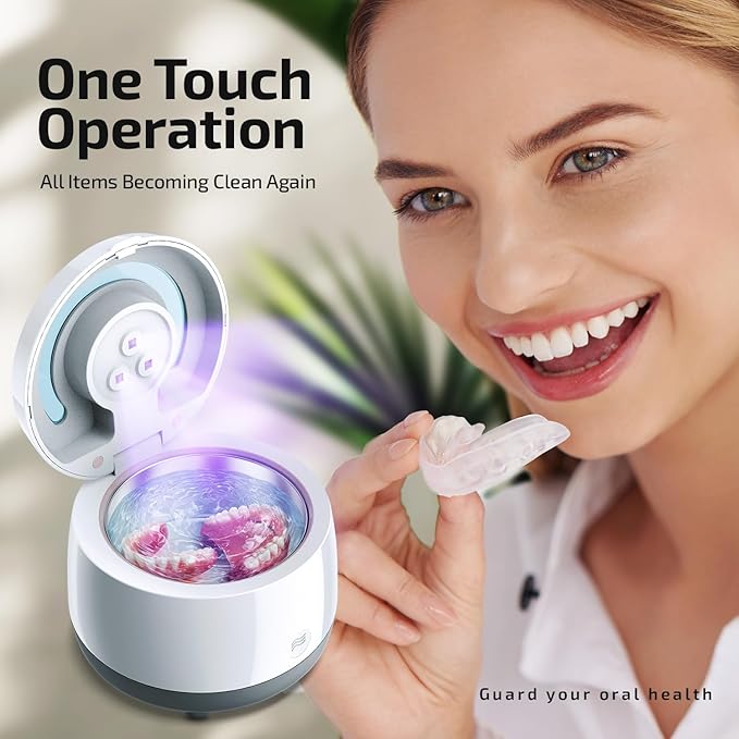 Dental Ultrasonic Retainer Cleaner Machine: 43kHz Dental Cleaning Pod - Deep Cleaning for Dentures, Mouth Guards, Aligners, Night Guards, Braces, Toothbrush Heads & Jewelry