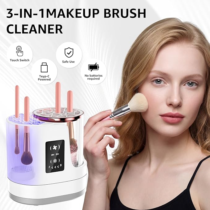 3-in-1 Electric Makeup Brush Cleaner Machine, Automatic Deep Cleaning & Drying, USB Powered for Most Brushes & Sponges