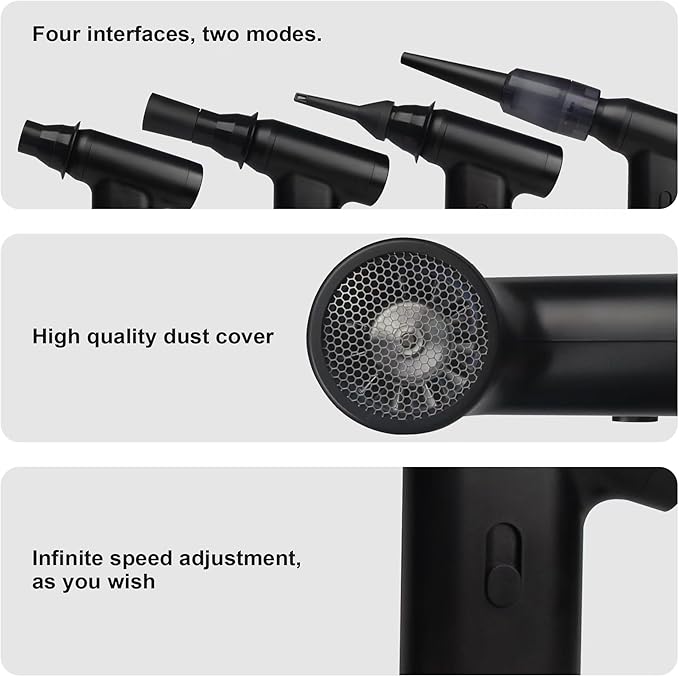 URKU Compressed Air Duster 110000RPM Stepless Electric Air Duster Mini Air Blower, Rechargeable Replacement Canned Air -PC Computer Duster, Compressed Air with Brushless Motor