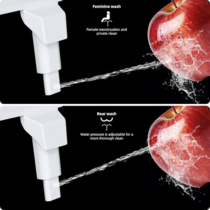 Hibbent 2 Pack Bidet Attachment for Toilet, Non-Electric Dual Nozzle for Frontal & Rear Wash, Adjustable Water Pressure Control, Fresh Water Bidet Toilet Seat, Self Cleaning Water Sprayer, Black