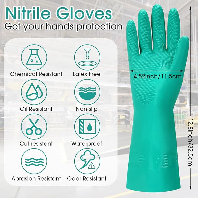 Potchen 40 Pairs Chemical Resistant Gloves Heavy Duty Thick Nitrile Gloves Bulk for Cleaning, Resist Household Acid, Alkali and Oil (Large)