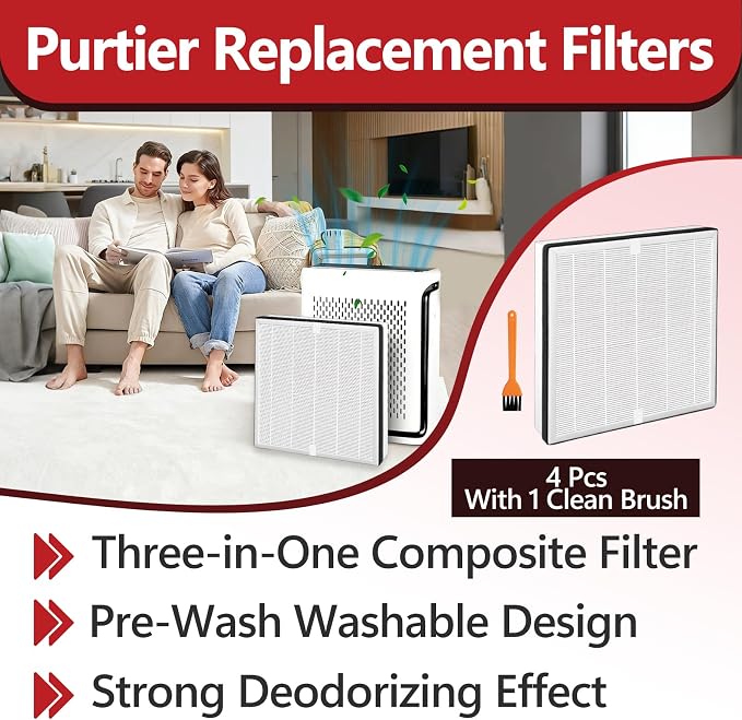 4 Pcs H7124 Replacement Filters Compatible with GoveeLife H7124 H712C Smart Air Purifier, Replace H7124-RF H712C-RF, H13 True HEPA Air Purifier Filter with Activated Carbon, High-Efficiency Filtration
