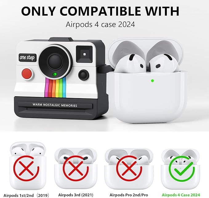 Retro Cases for Apple Airpods 4 Case Cover Women - VISOOM Cute Silicone Camera Airpods 4th Generation Case Keychain with Cleaner Kit,Support Magsafe Charging for iPod Air Pod 4 Cases,White