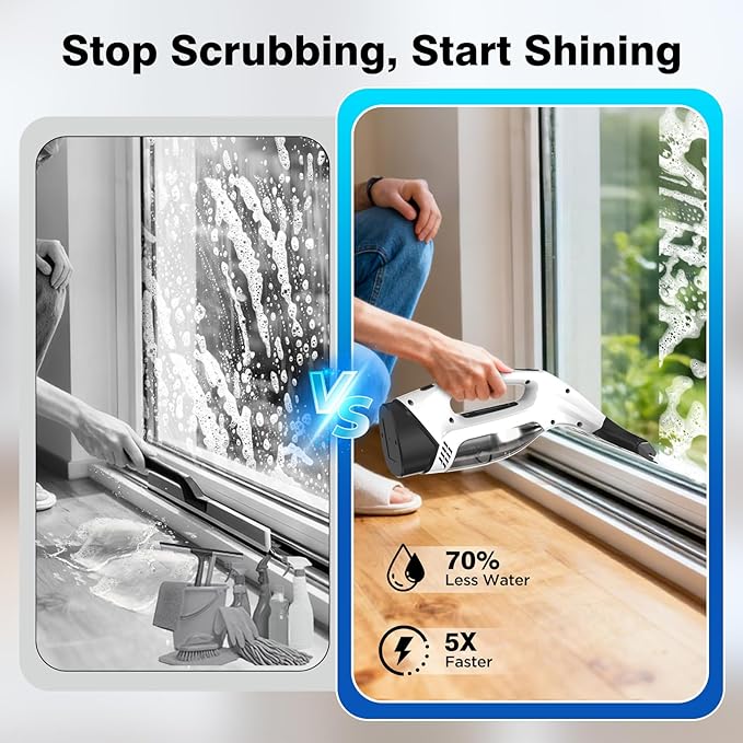 Window Vacuum Squeegee Cordless, 2000Pa Electric Window Cleaner Tool with 2200mAh & 150ml Water Collection Tank, Cleaning Kit Shower Squeegee for Glass Doors, Tiles, Mirrors, Car