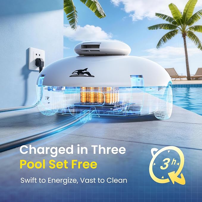 K2 Cordless Robotic Pool Cleaner, 120-Min Runtime Pool Vacuum for Above/In-Ground Flat Pools, Strong Suction for Sand & Leaves, Auto-Parking, Covers Up to 1140 Sq.ft