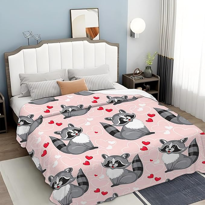 Tijuboni Pink Raccoon Throw Blanket Raccoon Gifts for Girls Boys Women Men Kids Adults Soft Flannel Fleece Blanket for Couch Sofa Bed Home Decor 60"x80"