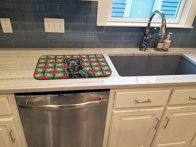 Caroline's Treasures Black Labrador Retriever Christmas PoinsettIas Dish Drying Mat Absorbent Dish Drying Mat Pad for Kitchen Counter Dish Drainer Mat for Countertop, 14 x 21", Multicolor