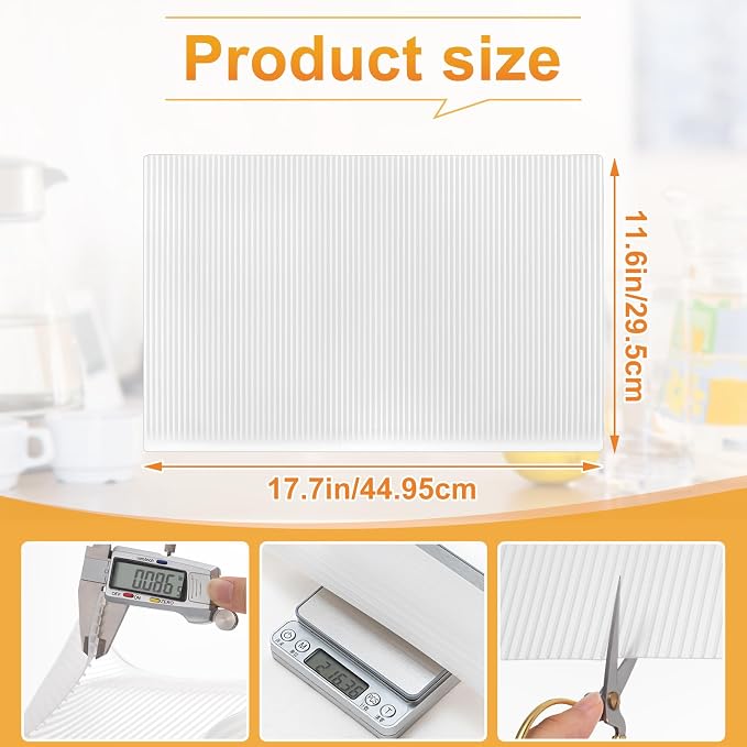 Frienda 6 Pcs Silicone Refrigerator Liner for Glass Shelves Washable, 17.7x11.6 Inch Striped Fridge Liners for Shelves, Clear Drawer Liners No Adhesive Refrigerator Shelf Liner