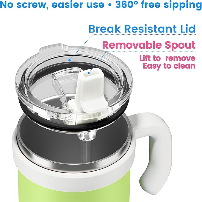 24oz Hygienic Insulated Tumbler with Handle —100% Leakproof Lid with Removable Spout & Straw, Reinforced Vacuum-Protection Base, Cup Holder Friendly, for Travel,Office & School-Key Lime