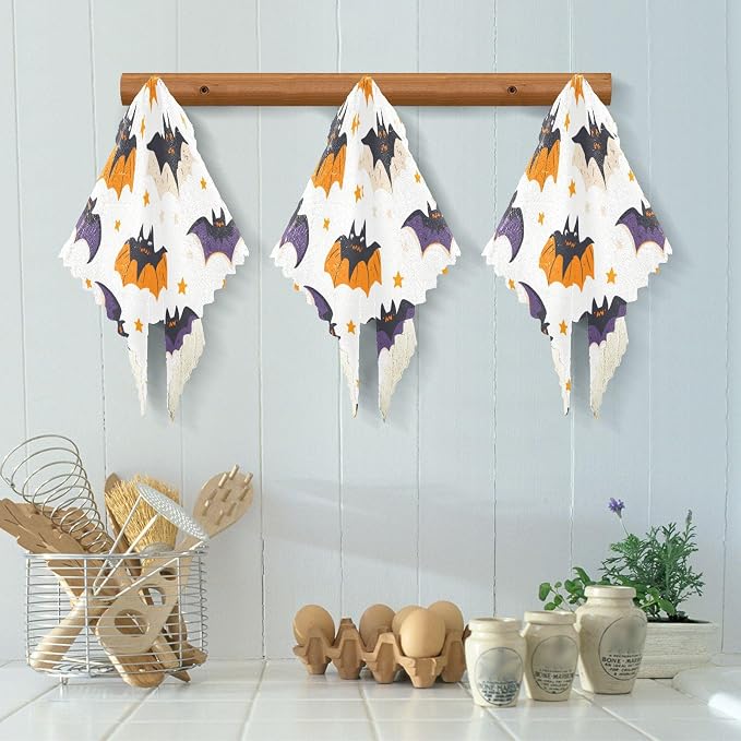 White Halloween Bats and Stars Kitchen Towels Dish Cloths Set of 6 Microfiber Cleaning Cloths for Cars Super Absorbent Machine