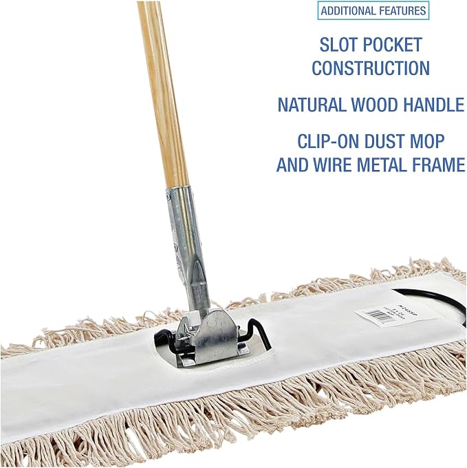 Boardwalk BWKM245C 24 in. x 5 in. Cotton Head 60 in. Wood Handle Cotton Dry Mopping Kit - Natural (1-Kit)