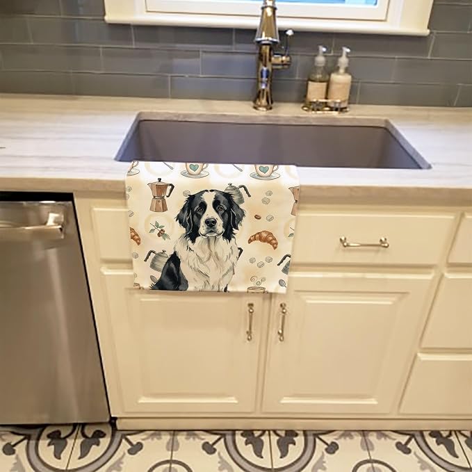 Caroline's Treasures Landseer Newfoundland Coffee Bar Kitchen Towel Velour Plush Front and Cotton Loop Back Machine Washable