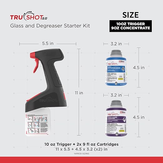 SC Johnson Professional TruShot 2.0 Multi-Surface Glass & Degreaser Mobile Dispensing System Starter Pack, 1 Trigger Dispenser, 2 Cleaning Concentrate Cartridges, for Professional Use