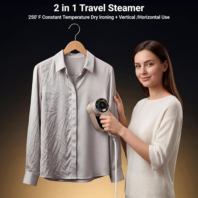 Travel Steamer for Clothes, 2-in-1 Portable Steamer & Travel Iron, 1200W Handheld Garment Steamer with 6 Modes, 180° Rotatable Steam Head, 30s Fast Heat-Up, 120ML Tank – 110V Only