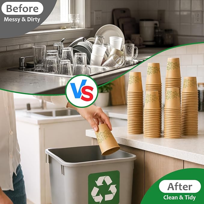 12 oz 100 Count Compostable Paper Cups, Plant-Based Disposable Coffee Cups with PLA Lining, Perfect for Hot & Cold Drinks, Coffee, Party, Office & Daily Use