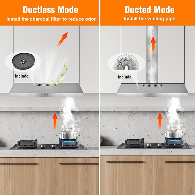 Rang Hood 30 inch Under Cabinet, Ductless Slim Kitchen Range Hood Vent with Filter, LED Lights, 3 Speed Exhaust Fan, Campanas para Cocina (JX3875- Stainless Steel)