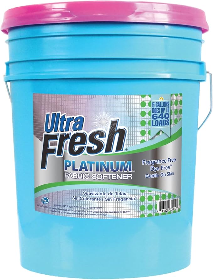 Ultra Fresh Platinum Fabric Softener, Scent Free, Up to 640 Loads, 5 Gallon Bundled with 2 Pack Platinum 6X Laundry Detergent Sheets with Fresh Scent