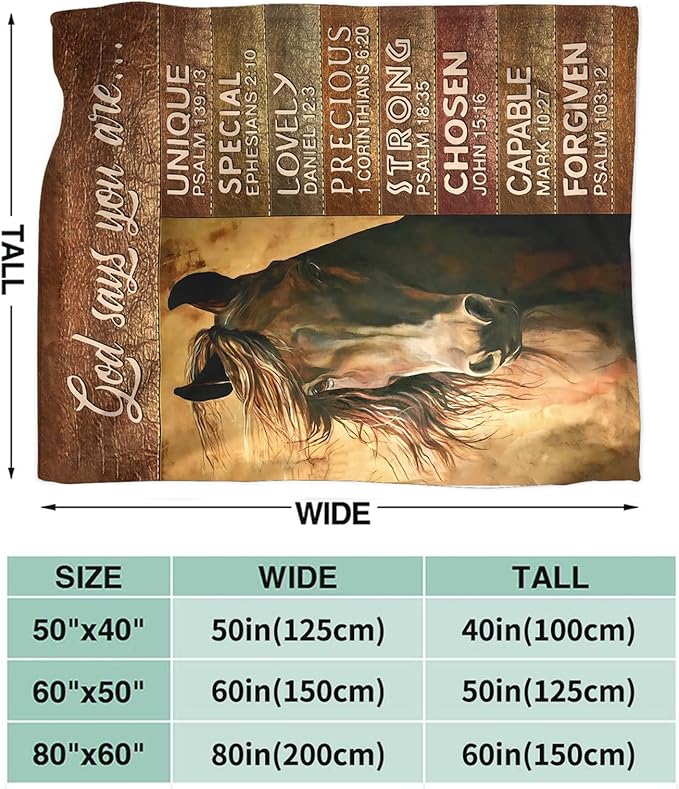 Tijuboni Christian Horse Throw Blanket Horse Gifts for Girls Boys Women Men Kids Adults Soft Flannel Fleece Blanket for Couch Sofa Bed Home Decor 50"x60"